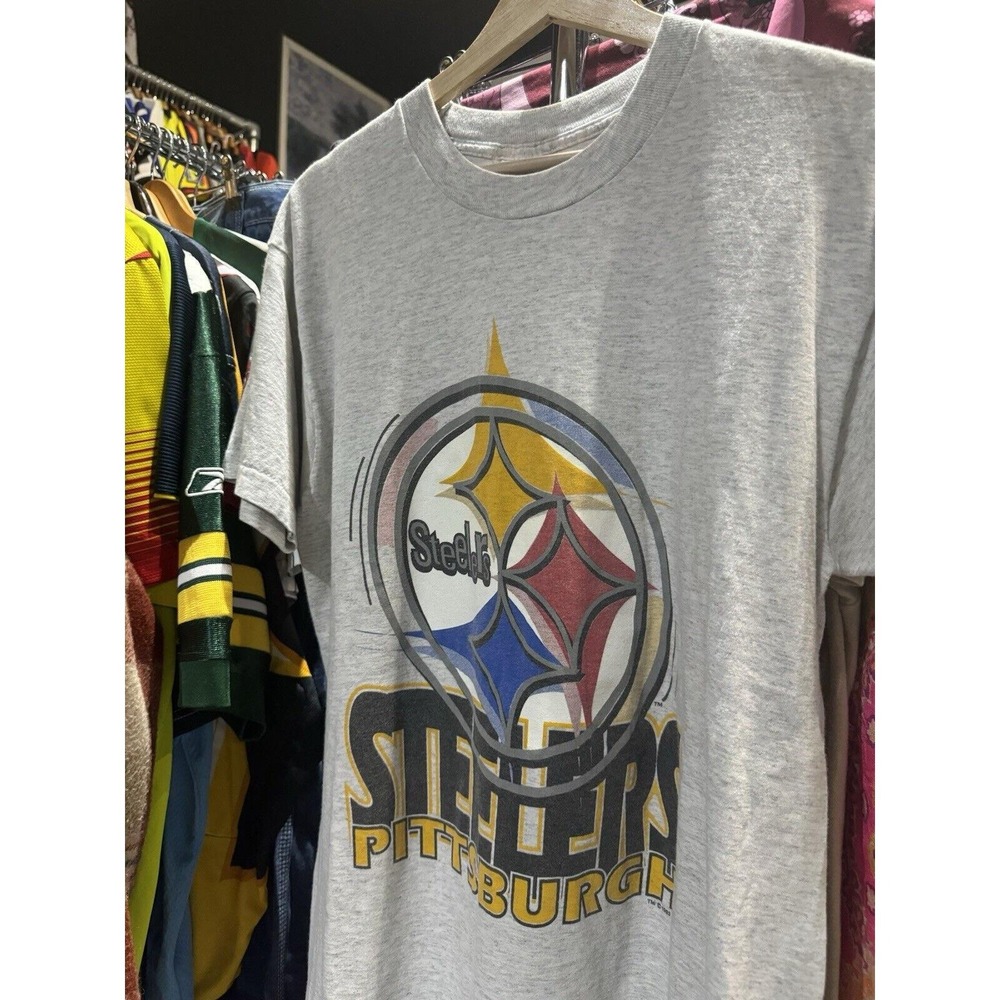 Vintage 1993 Pittsburgh Steelers NFL Mega Print Graphic T Shirt Size Large